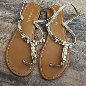 Pearl gold rhinestone sandals bridal wedding